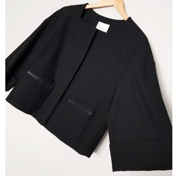 NEW Nordstrom Collection Leather Trim Ponte Knit Blazer Jacket S Black Crop $298 - Picture 3 of 16